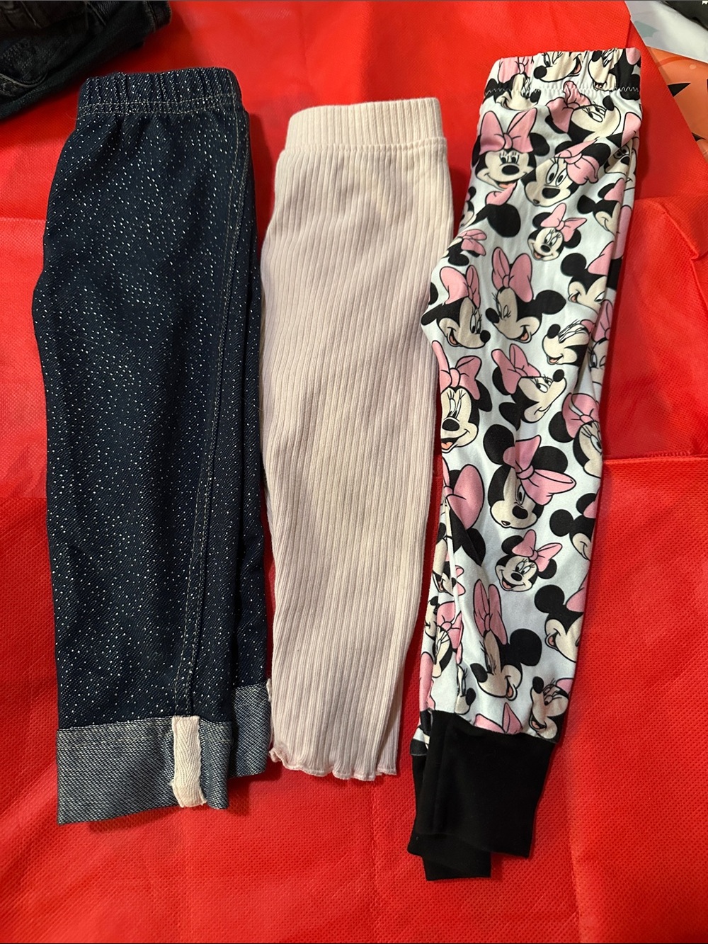 Girls 3-Pack Leggings — Pink, Navy & Minnie Print